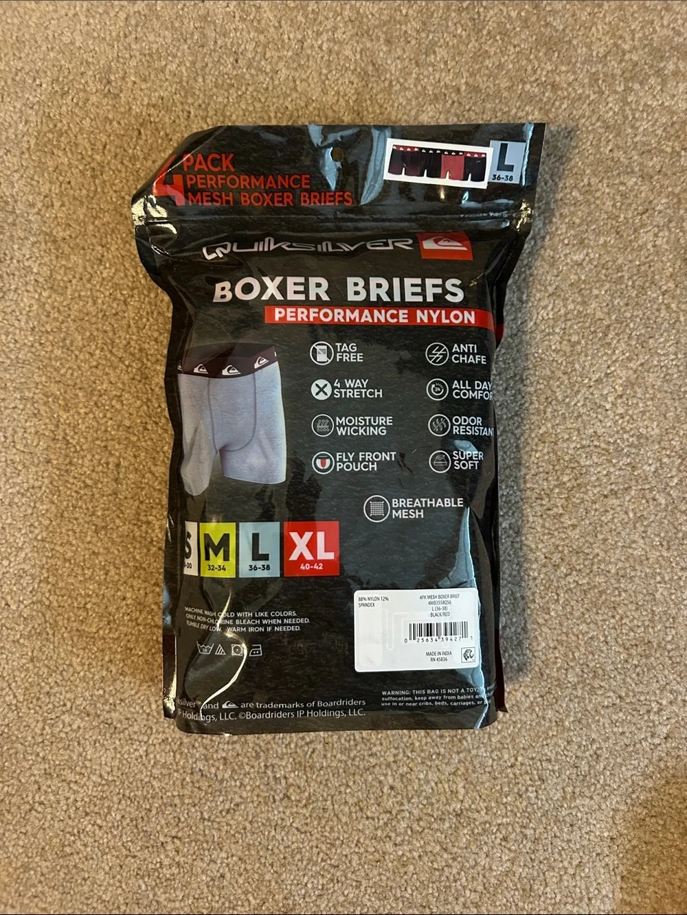 Quicksilver four pack performance mesh boxer briefs